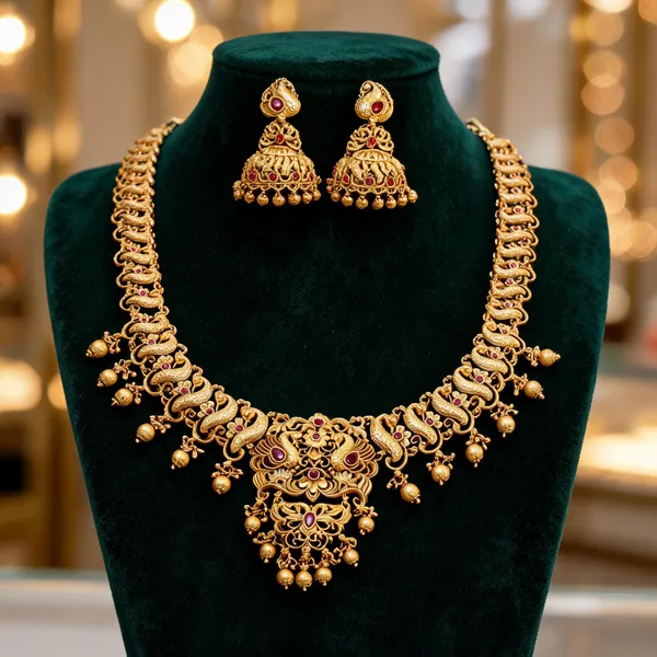 Peacock_Flower_Long_Necklace_Set_Red