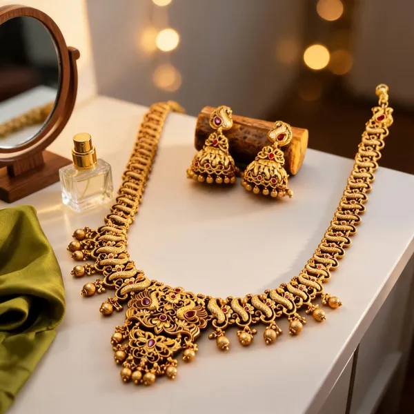 Peacock_Flower_Long_Necklace_Set_Red