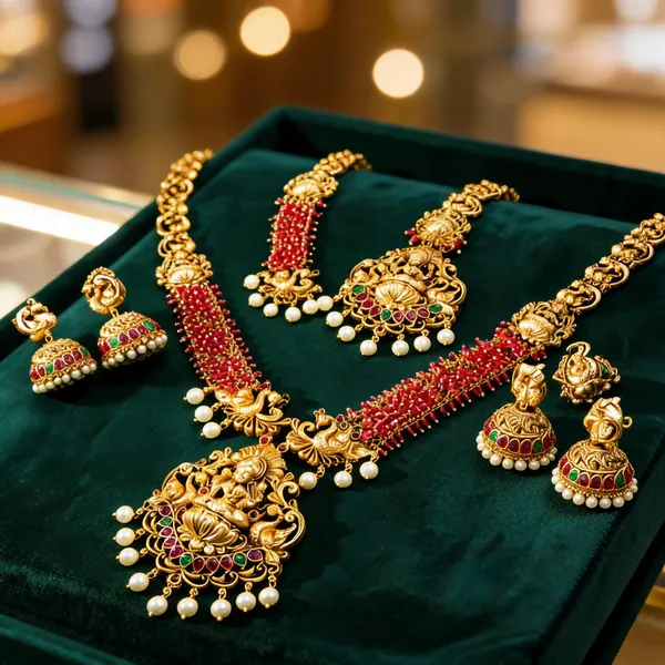 Lakshmi_Peacock_Combo_Necklace_Set_Red