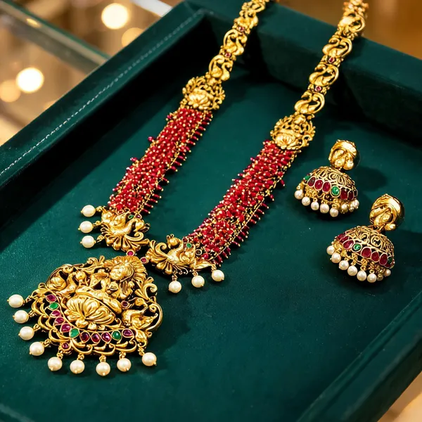 Lakshmi_Peacock_Long_Necklace_Set_Red