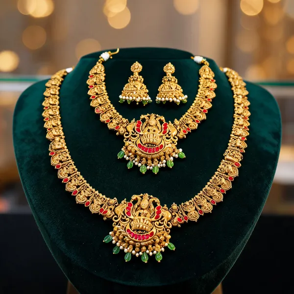 Divine_Lakshmi_Temple_Combo_Necklace_Set_Red