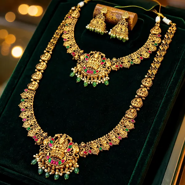 Divine_Lakshmi_Temple_Combo_Necklace_Set_Green