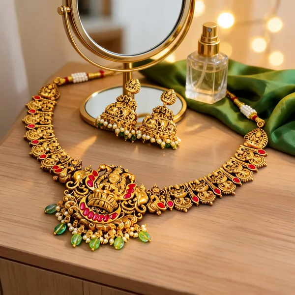 Divine_Lakshmi_Temple_Short_Necklace_Set_Red