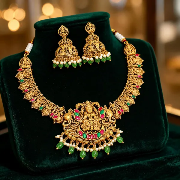Divine_Lakshmi_Temple_Short_Necklace_Set_Green