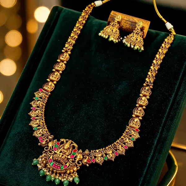Divine_Lakshmi_Temple_Long_Necklace_Set_Green