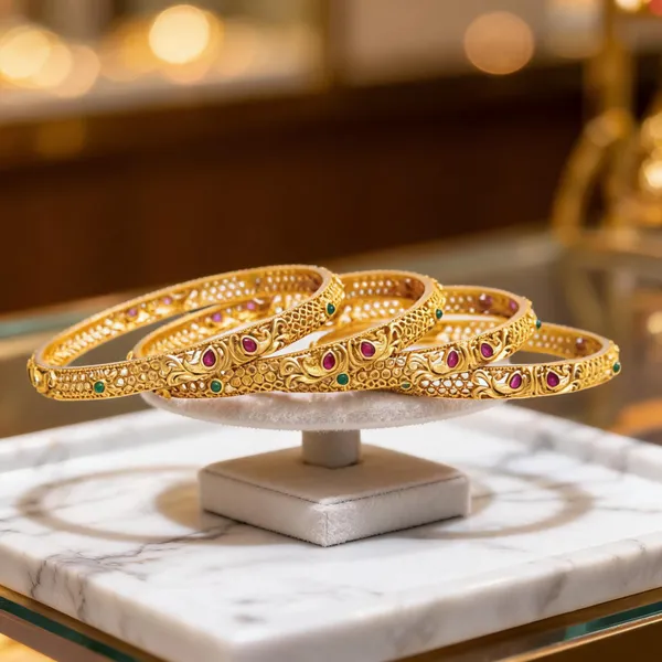 Regal_Peacock_Gold_Plated_Antique_Bangle_Green_Pack_Of_4