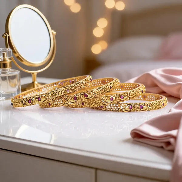 Regal_Peacock_Gold_Plated_Antique_Bangle_Red_Pack_Of_4