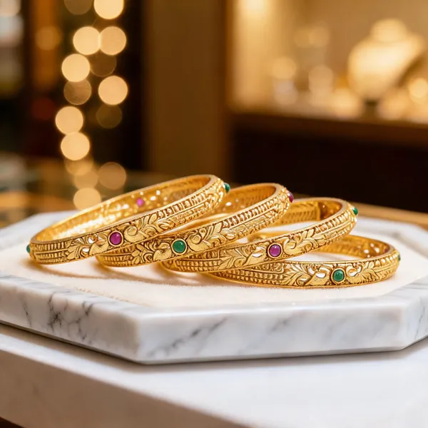 Peacock_Gold_Plated_Temple_Bangle_Green_Pack_Of_4