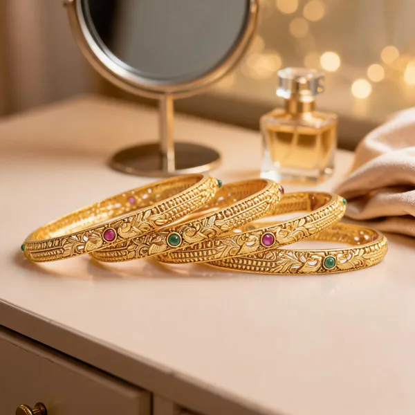 Peacock_Gold_Plated_Temple_Bangle_Green_Pack_Of_4