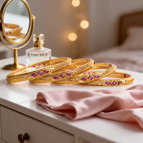 Classic_Gold_Plated_Temple_Bangle_Red_Pack_Of_4