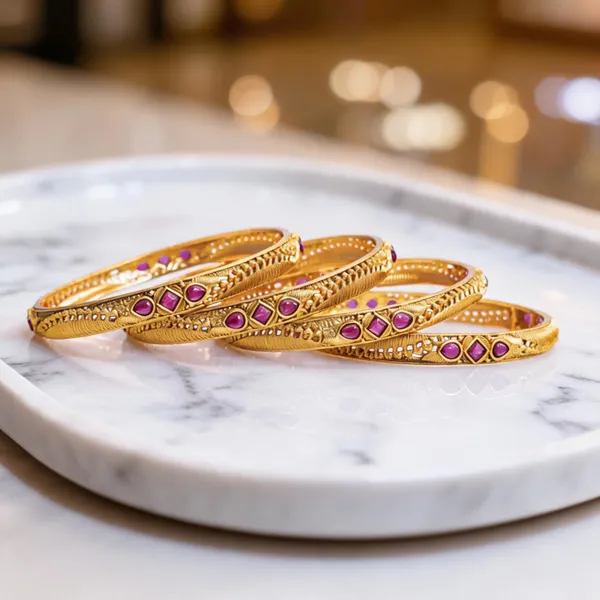 Classic_Gold_Plated_Temple_Bangle_Red_Pack_Of_4