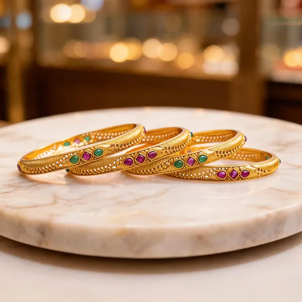 Classic_Gold_Plated_Temple_Bangle_Green_Pack_Of_4