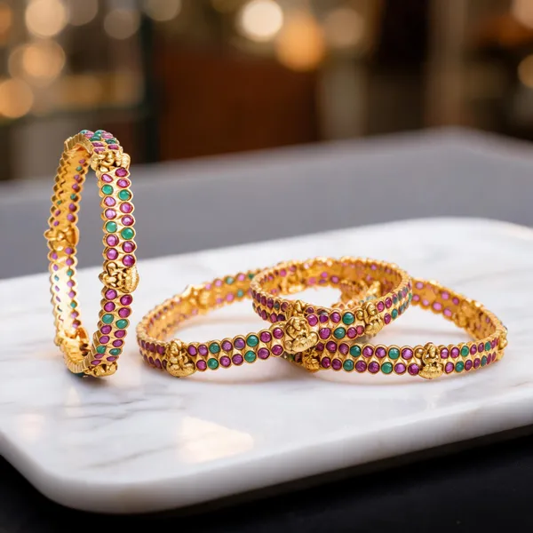Divine_Lakshmi_Temple_Bangles_In_Gold_Finish_Green_Pack_Of_4