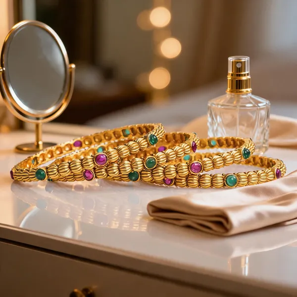 Gold_Plated_Textured_Bangle_Green_Pack_Of_4