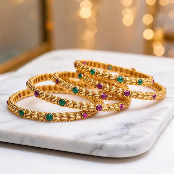 Gold_Plated_Textured_Bangle_Green_Pack_Of_4