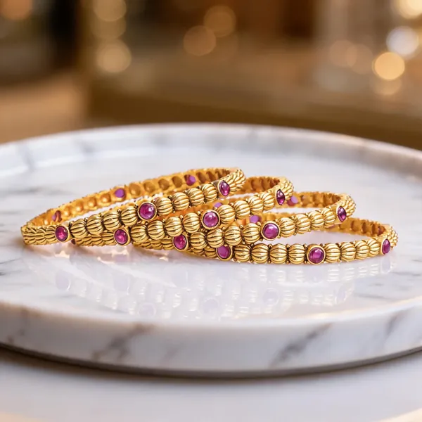 Gold_Plated_Textured_Bangle_Red_Pack_Of_4