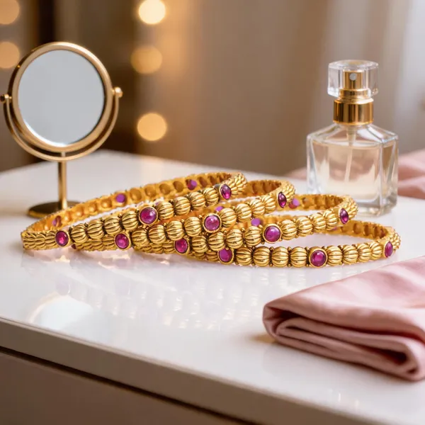 Gold_Plated_Textured_Bangle_Red_Pack_Of_4