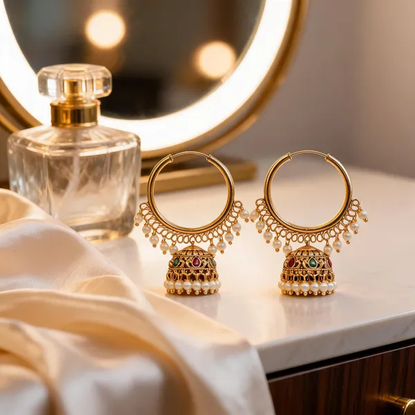 Gold_Plated_Bali_With_Stone_Studded_Jhumka_Green