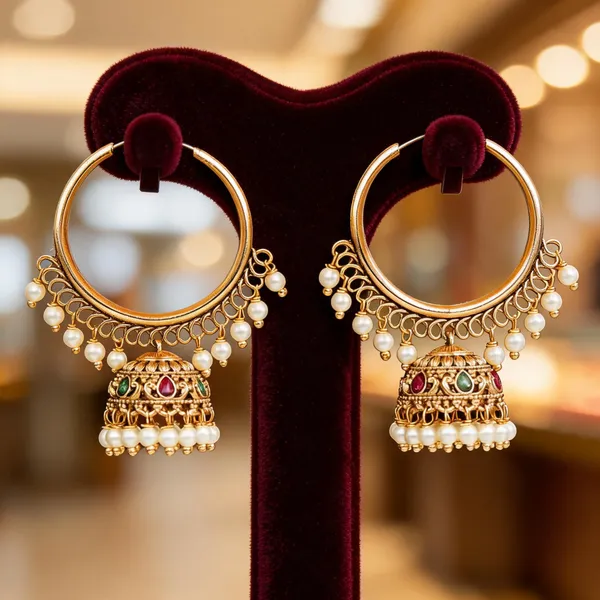 Gold_Plated_Bali_With_Stone_Studded_Jhumka_Green