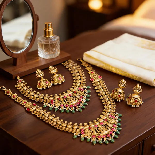 Lakshmi_Temple_Jewellery_Combo_Necklace_Set_Red