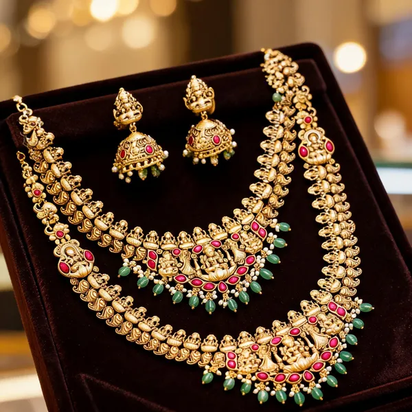 Lakshmi_Temple_Jewellery_Combo_Necklace_Set_Red