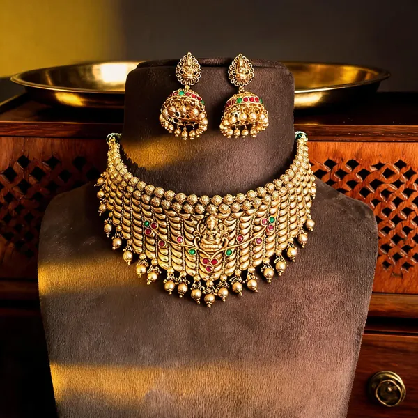 Antique_Ruby_Green_Peacock_Temple_Choker_Set_Green
