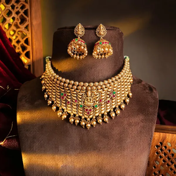 Antique_Ruby_Green_Peacock_Temple_Choker_Set_Green
