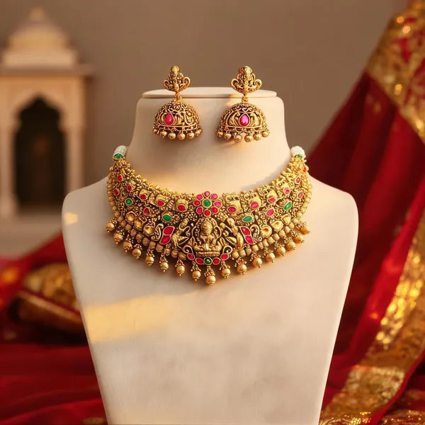 Antique_Lakshmi_Peacock_Temple_Choker_Set_Green