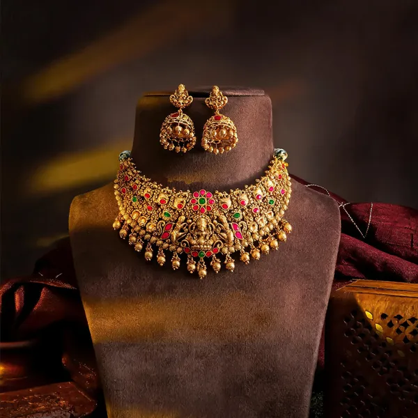 Antique_Lakshmi_Peacock_Temple_Choker_Set_Green