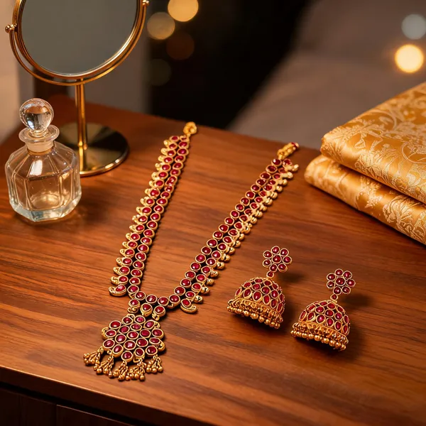 Ruby_Antique_Temple_Necklace_Set_Red