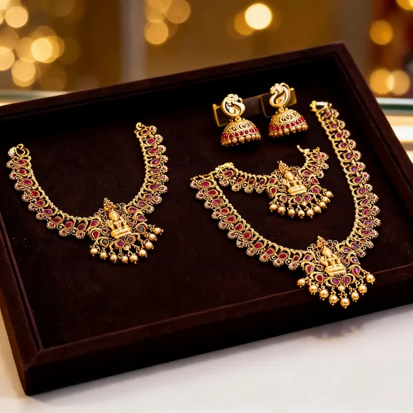 Lakshmi_Temple_Jewellery_Combo_Set_Red