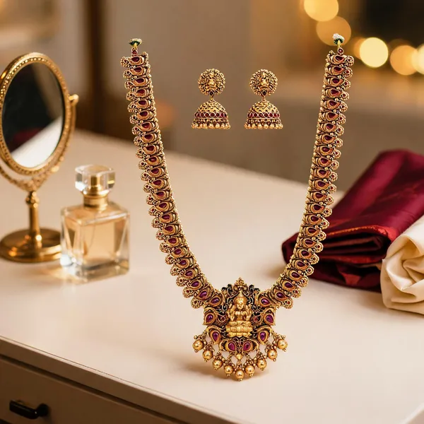 Lakshmi_Temple_Jewellery_Combo_Set_Red