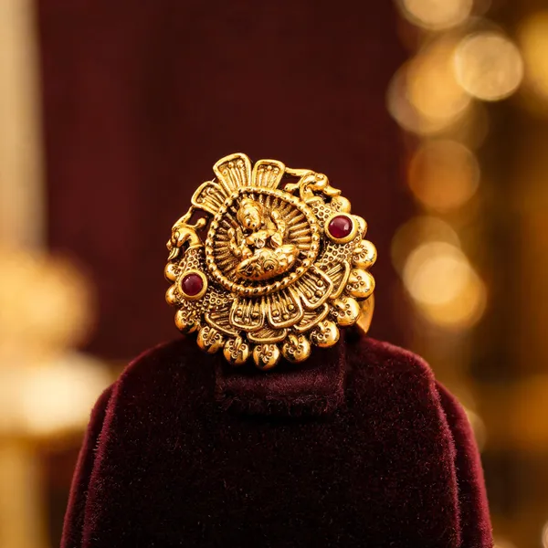 South_Indian_Lakshmi_Gold_Plated_Antique_Ring_Red
