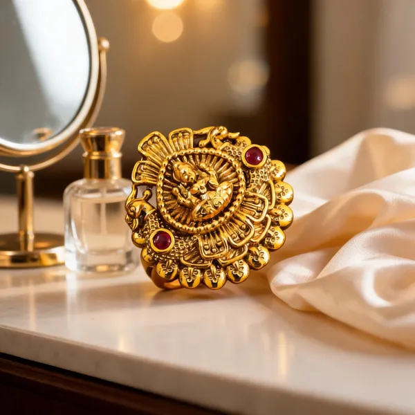 South_Indian_Lakshmi_Gold_Plated_Antique_Ring_Red