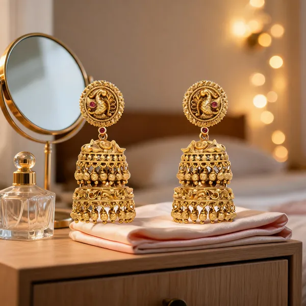 Long_Peacock_Gold_Plated_Jhumka_Red