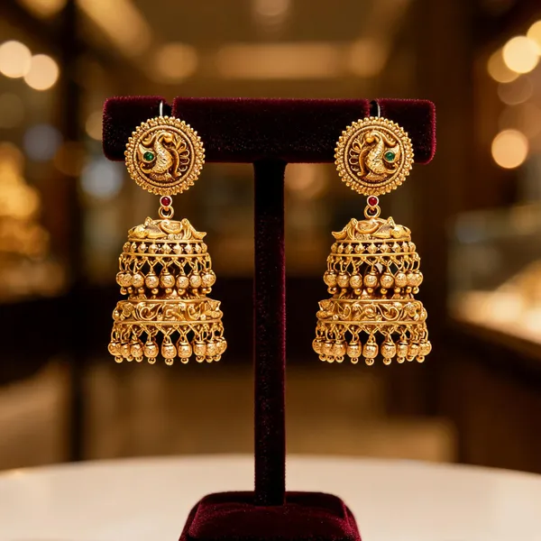 Long_Peacock_Gold_Plated_Jhumka_Green
