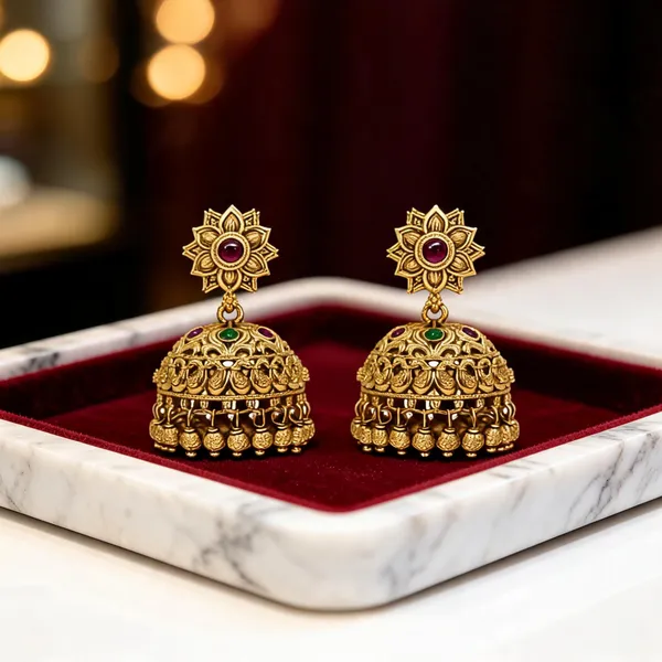 Antique_Temple_Gold_Plated_Jhumka_Red