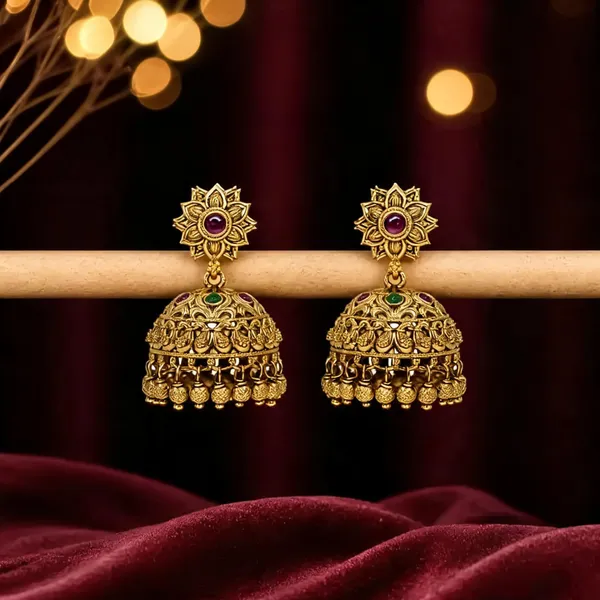 Antique_Temple_Gold_Plated_Jhumka_Green