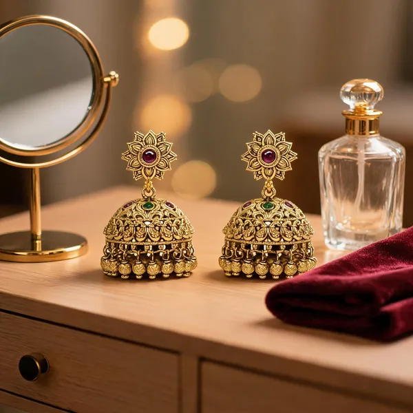 Antique_Temple_Gold_Plated_Jhumka_Green