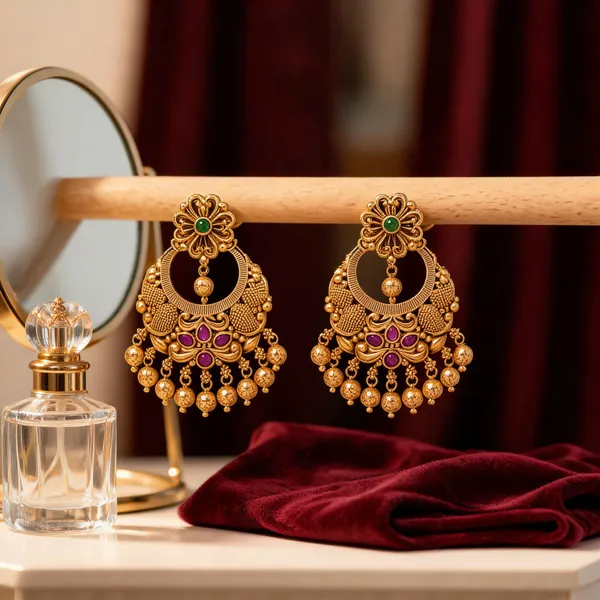 Antique_Gold_Plated_Temple_Chandbali_Green