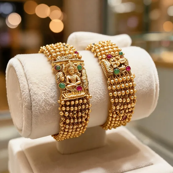 Lakshmi_Lotus_Antique_Gold_Plated_Bangle_Green
