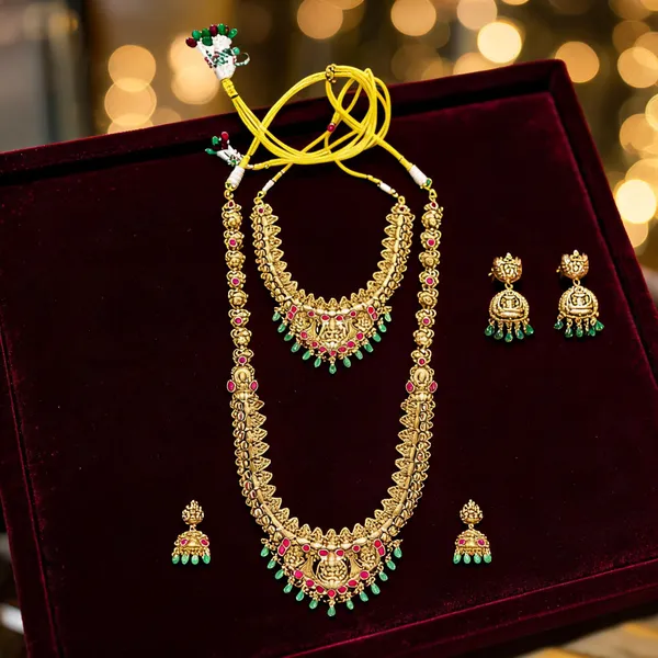 Lakshmi_Temple_Jewellery_Combo_Necklace_Set_Gold_Green