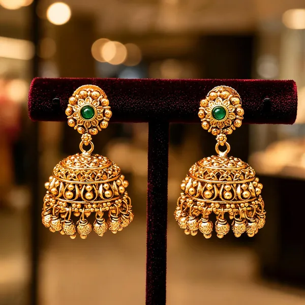 Classy_Gold_Plated_Jhumka_Green