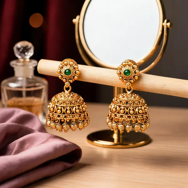 Classy_Gold_Plated_Jhumka_Green