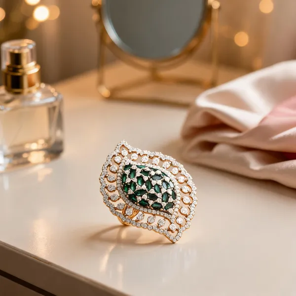 Classic_Silver_Plated_Diamond_Finish_Ring_Green
