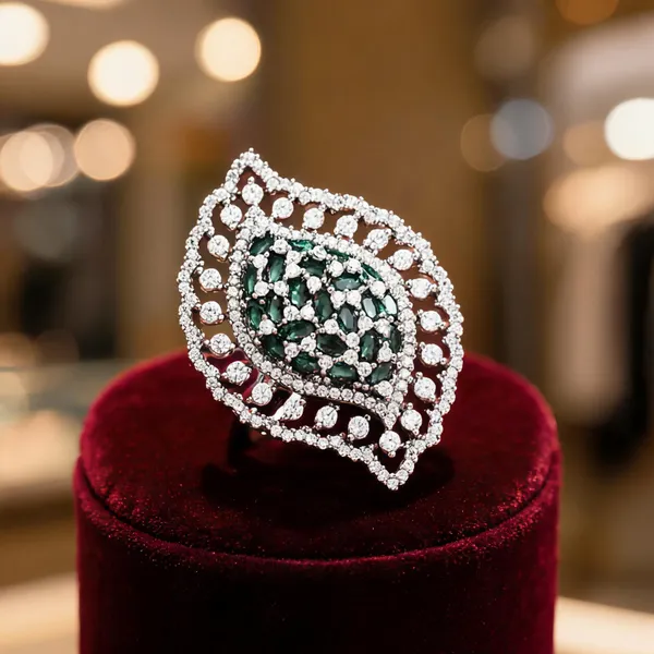 Classic_Silver_Plated_Diamond_Finish_Ring_Green