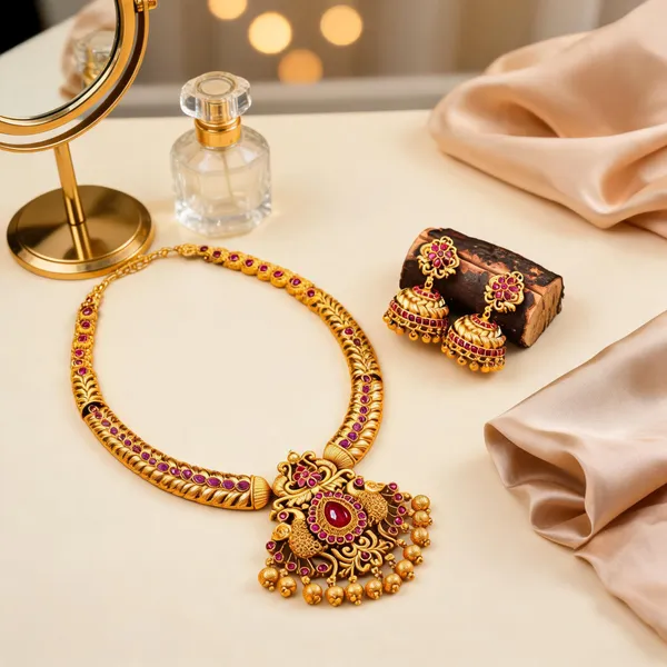 Ruby_Peacock_Short_Necklace_Set_Red