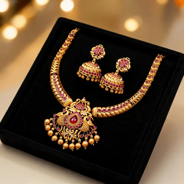 Ruby_Peacock_Short_Necklace_Set_Red