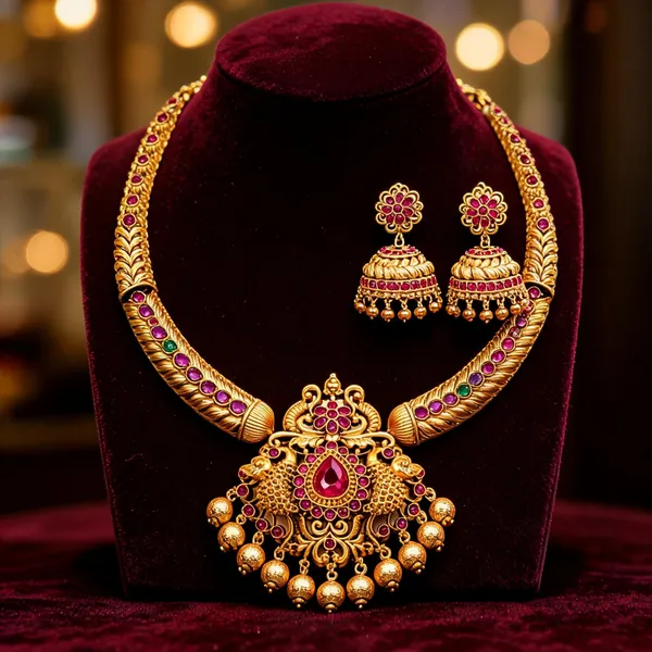 Ruby_Peacock_Short_Necklace_Set_Green
