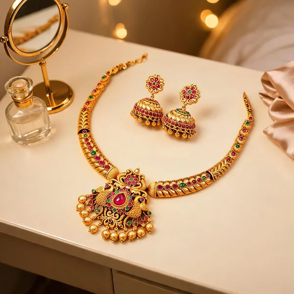 Ruby_Peacock_Short_Necklace_Set_Green